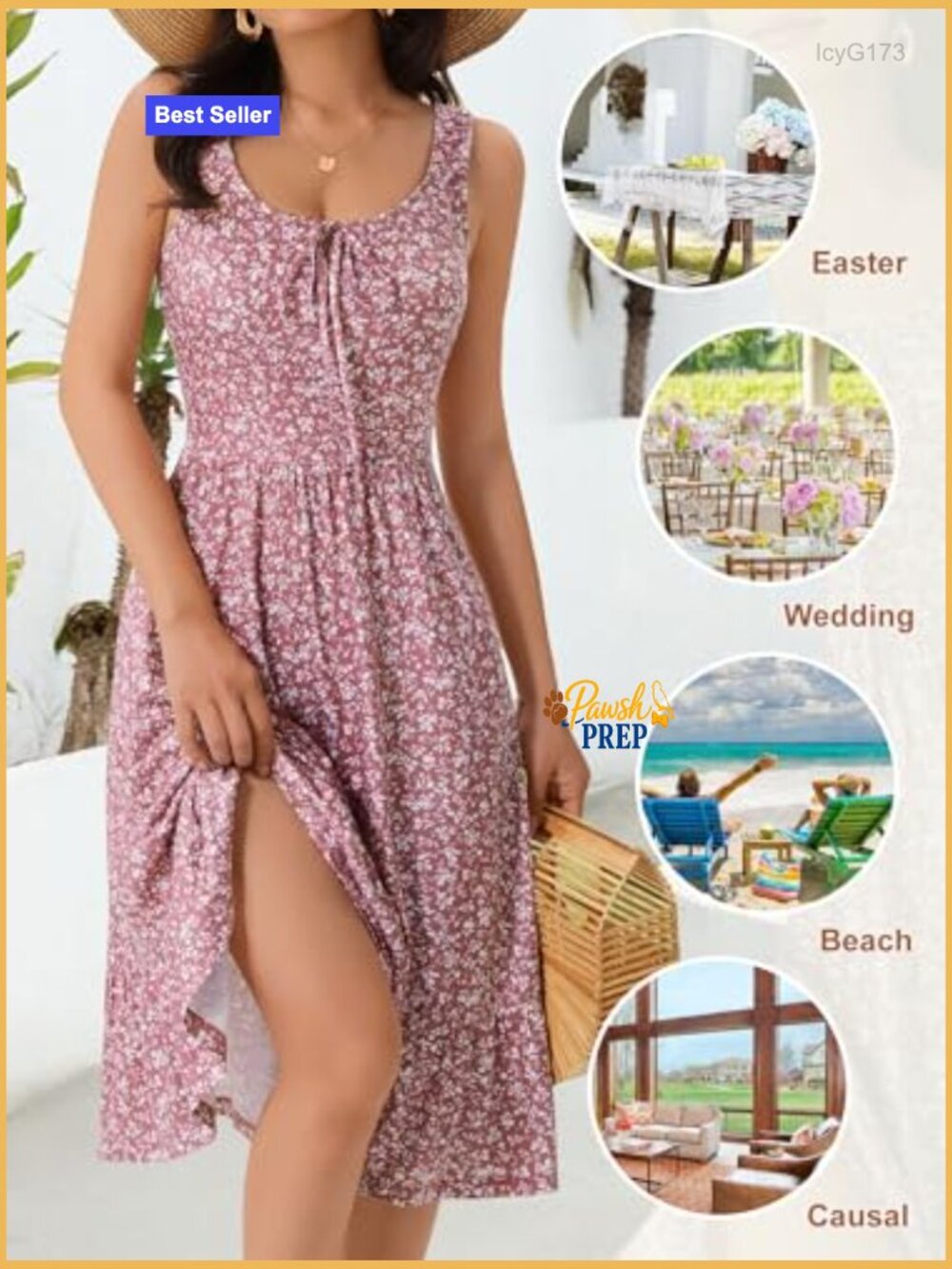 Summer Midi Dress with Pockets, Elastic Straps, Flowy A-Line - Picture 6 of 6